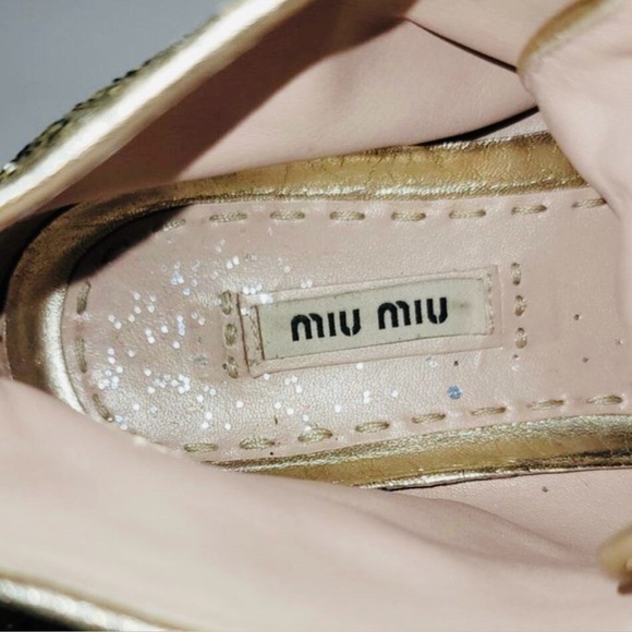 Miu Miu Gold Glitter Studded Sneakers - Picture 14 of 15
